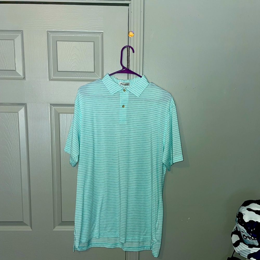 Peter millar golf polo mint green with grey stripes